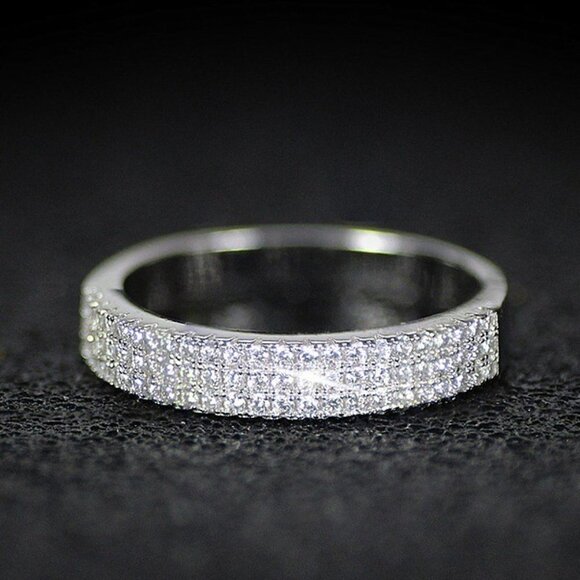 Plain Trendy Round Gems Full Around Filled Eternity Zircon Ring for Women, PD044 - Picture 1 of 6